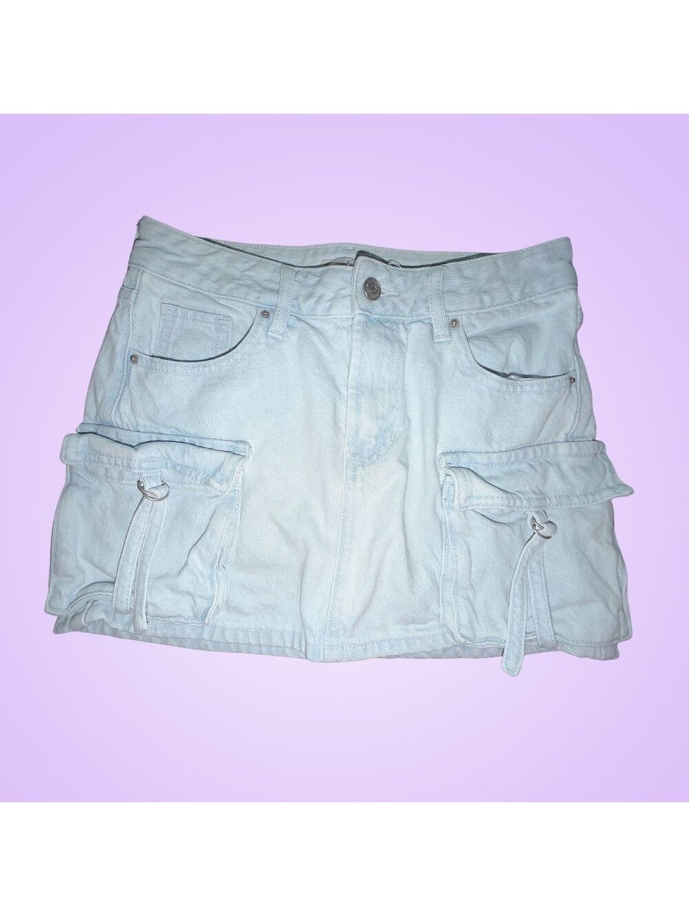 PacSun Light Wash Denim Cargo Mini Skirt Size 24 Inch Waist